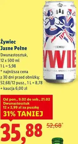 Lidl Piwo Żywiec Jasne Pełne Dwunastosztuk oferta