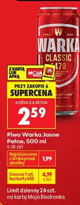 Biedronka Piwo Warka Jasne Pełne oferta
