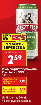 Biedronka Piwo niepasteryzowane Kasztelan oferta