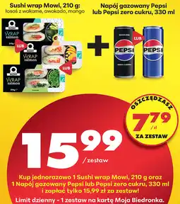 Biedronka Zestaw: Sushi wrap Mowi, 210 g + Napój gazowany Pepsi lub Pepsi zero cukru, 330 ml oferta