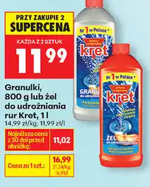 Biedronka Granulki, 800 g lub żel do udrożniania rur Kret, 1 l oferta