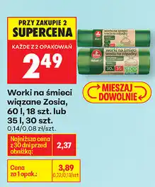 Biedronka Worki na śmieci wiązane Zosia, 60 l, 18 szt. lub 35 l, 30 szt oferta