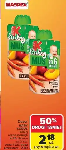 Carrefour Mus po 6 msc jabłko-brzoskwinia-marchew-banan Kubuś Baby oferta
