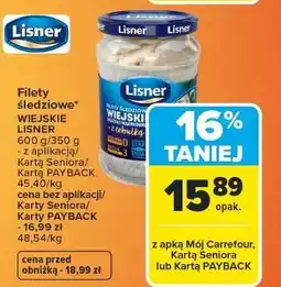 Carrefour Wiejskie filety śledziowe w oleju z cebulką Lisner oferta