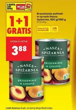 Biedronka Brzoskwinia połówki w syropie Nasza Spiżarnia 820 g 480 g oferta