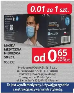 Selgros Maska medyczna MASKA MEDYCZNA NIEBIESKA 50 SZT oferta