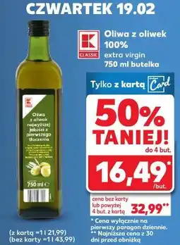 Kaufland Oliwa z oliwek 100% extra virgin 750 ml butelka oferta