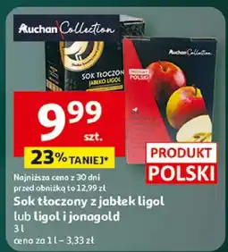 Auchan Sok tłoczony z jabłek ligol lub ligol i jonagold oferta
