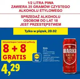 Lidl Piwo Warka Classic 8+8 GRATIS oferta