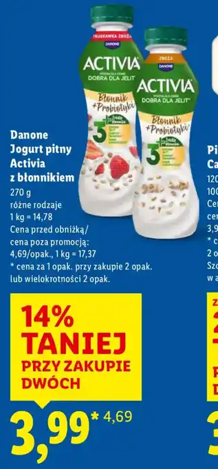 Lidl Danone Jogurt pitny Activia z błonnikiem oferta