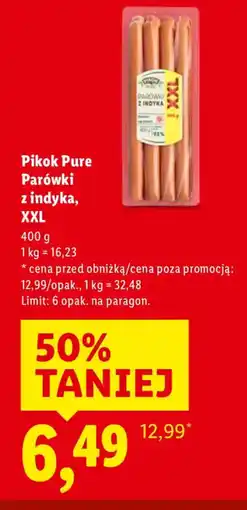 Lidl Pikok Pure Parówki z indyka XXL oferta