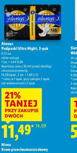 Lidl Always Podpaski Ultra Night oferta