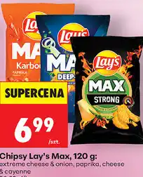 Biedronka Chipsy Lay's Max, 120 g: extreme cheese & onion, paprika, cheese & cayenne oferta