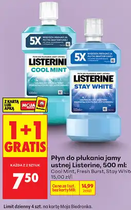 Biedronka Płyn do płukania jamy ustnej Listerine, 500 ml: Cool Mint, Fresh Burst, Stay White oferta