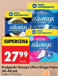 Biedronka Podpaski Always Ultra Mega Paka, 36-48 szt oferta