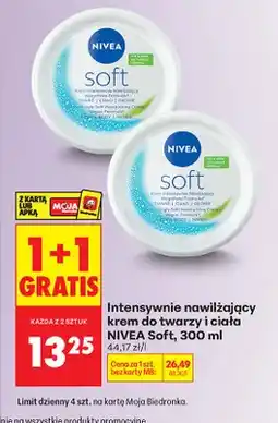 Biedronka Intensywnie nawilżający krem do twarzy i ciała Soft 1+1 GRATIS oferta