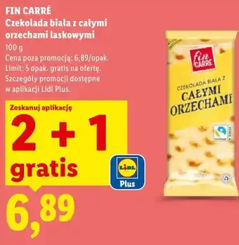 Lidl FIN CARRÉ Czekolada biała z całymi orzechami laskowymi oferta