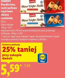 Lidl SONDEY Rondissimo, rurki waflowe częściowo oblane czekoladą oferta