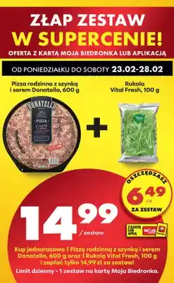 Biedronka Zestaw: pizza rodzinna z szynką i serem Donatello + rukola Vital Fresh oferta