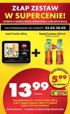 Biedronka Zestaw: sushi Toshii + napój Fuzetea 50 0ml oferta