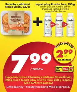 Biedronka Zestaw: Racuchy z jabłkami Nasze Smaki + jogurt pitny Fruvita Pure oferta