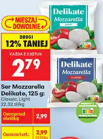Biedronka Ser Mozzarella Delikate, 125 g: Classic, Light oferta