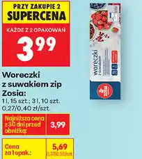 Biedronka Woreczki z suwakiem zip Zosia: 1 l, 15 szt. 3 l, 10 szt oferta