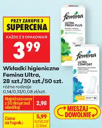 Biedronka Wkładki higieniczne Femina Ultra, 28 szt./30 szt./50 szt. (różne rodzaje) oferta