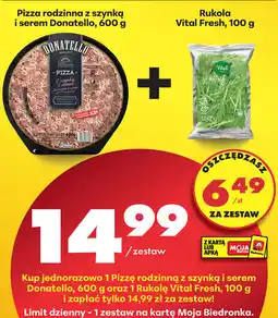 Biedronka Zestaw: Pizza rodzinna z szynką i serem Donatello 600 g + Rukola Vital Fresh 100 g oferta