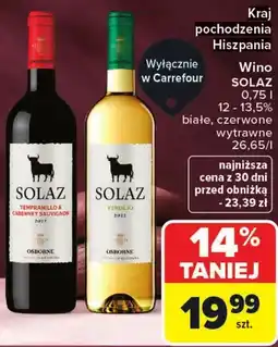 Carrefour Wino Solaz białe lub czerwone wytrawne oferta
