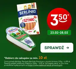 Żabka Parówki Berlinki Premium z szynki Animex / Twaróg wiejski półtłusty Piątnica oferta