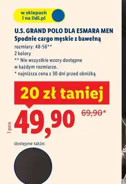 Lidl U.S. GRAND POLO DLA ESMARA MEN Spodnie cargo męskie z bawełną oferta