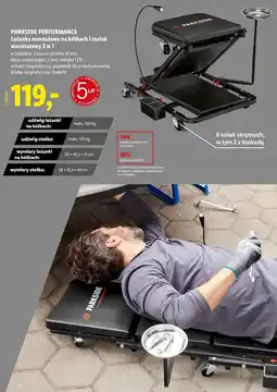Lidl PARKSIDE PERFORMANCE Leżanka montażowa na kółkach i stołek warsztatowy 2 w 1 oferta
