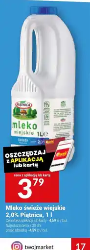 Twój Market Piątnica Mleko świeże wiejskie 2,0% oferta