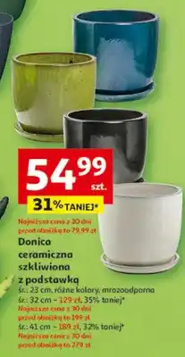 Auchan Doniczka ceramiczna szklliwiona z podstawką śr.: 23 cm, różne kolory, mrozoodporna oferta