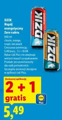 Lidl Napój energetyczny Zero cukru Dzik classic, mango, tropic lub peach oferta