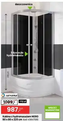 Leroy Merlin Kabina z hydromasażem NERO 80x80x225cm oferta