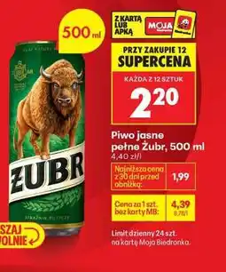 Biedronka Piwo jasne pełne Żubr, 500 ml oferta