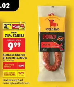 Biedronka Kiełbasa Chorizo El Toro Rojo, 280 g oferta