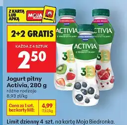 Biedronka Jogurt pitny Activia, różne rodzaje 2+2 GRATIS oferta