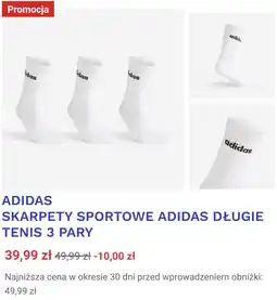 Decathlon ADIDAS SKARPETY SPORTOWE ADIDAS DŁUGIE TENIS 3 PARY oferta