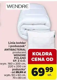 Carrefour Linia kołder i poduszek ANTIBACTERIAL producent WENDRE POLAND oferta