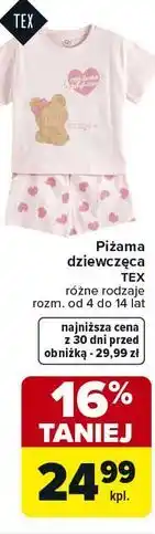 Carrefour Piżama dziewczęca TEX różne rodzaje rozm. od 4 do 14 lat oferta