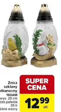 Carrefour Znicz szklany wielkanocny 160AM wys. 25 cm czas palenia 35 h różne wzory oferta