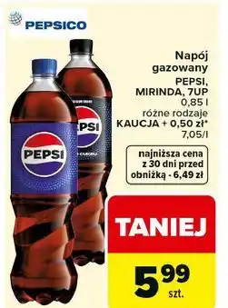 Carrefour Napój gazowany Pepsi, Mirinda, 7UP 0,85 l, różne rodzaje oferta