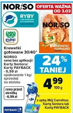 Carrefour Krewetki gotowane 30/40 Norso oferta