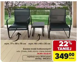 Carrefour Zestaw mebli balkonowych sofa, 2 fotele, stolik, kolory: czarny, beżowy oferta