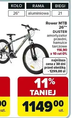 Carrefour Rower MTB 26 Duster amortyzator przedni, hamulce tarczowe oferta