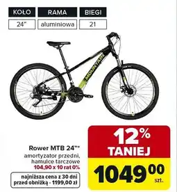 Carrefour Rower MTB 24 amortyzator przedni, hamulce tarczowe oferta