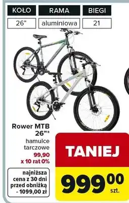 Carrefour Rower MTB 26 amortyzator przedni, hamulce tarczowe oferta